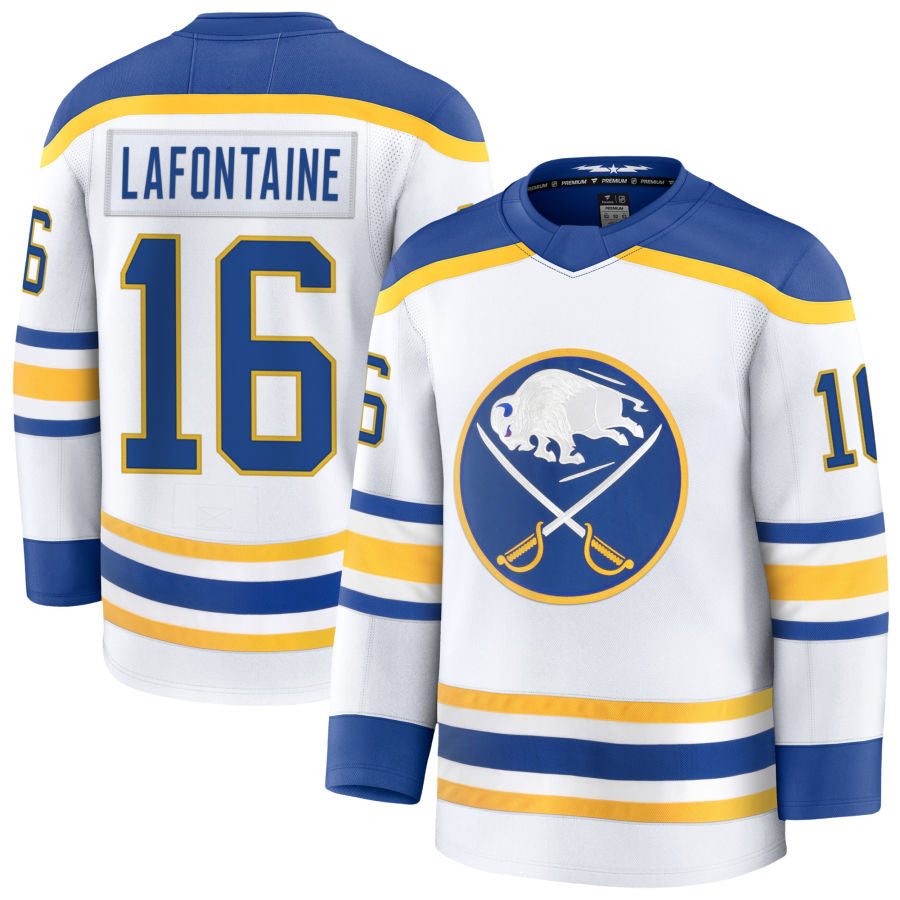 B.Sabres #16 Pat LaFontaine Player Supporters Away Premium White Hockey Jerseys hockey jersey product view 1