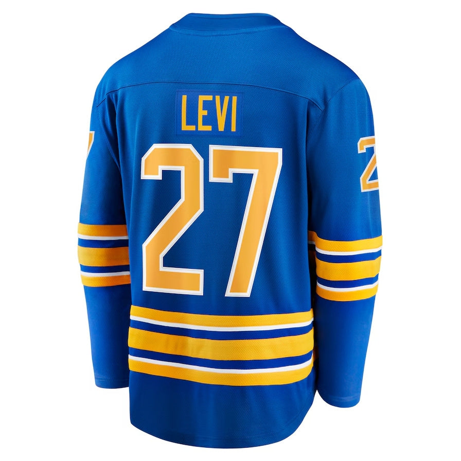 B.Sabres #27 Devon Levi Player Supporters Home Breakaway Jersey - Royal Stitched American Hockey Jerseys hockey jersey product view 1
