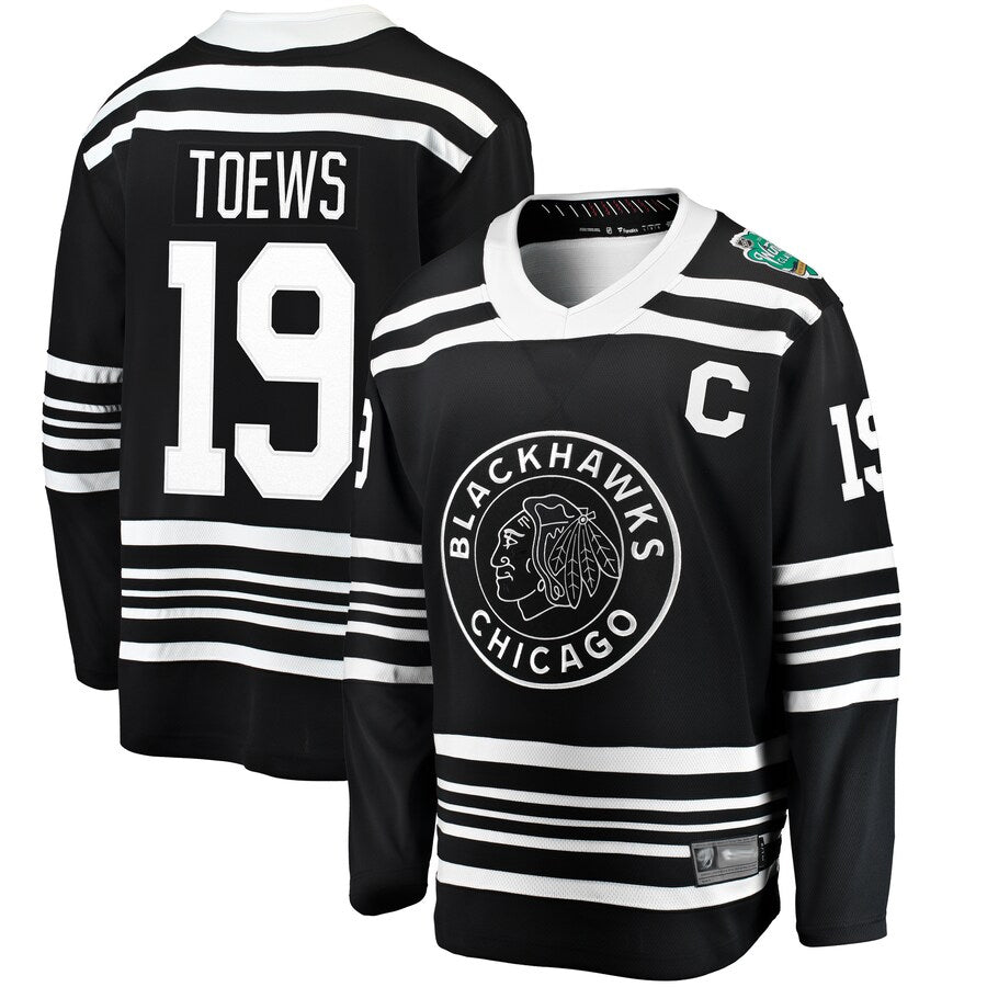 C.Blackhawks #19 Jonathan Toews Player Supporters Classic Replica Black Hockey Jerseys hockey jersey product view 1