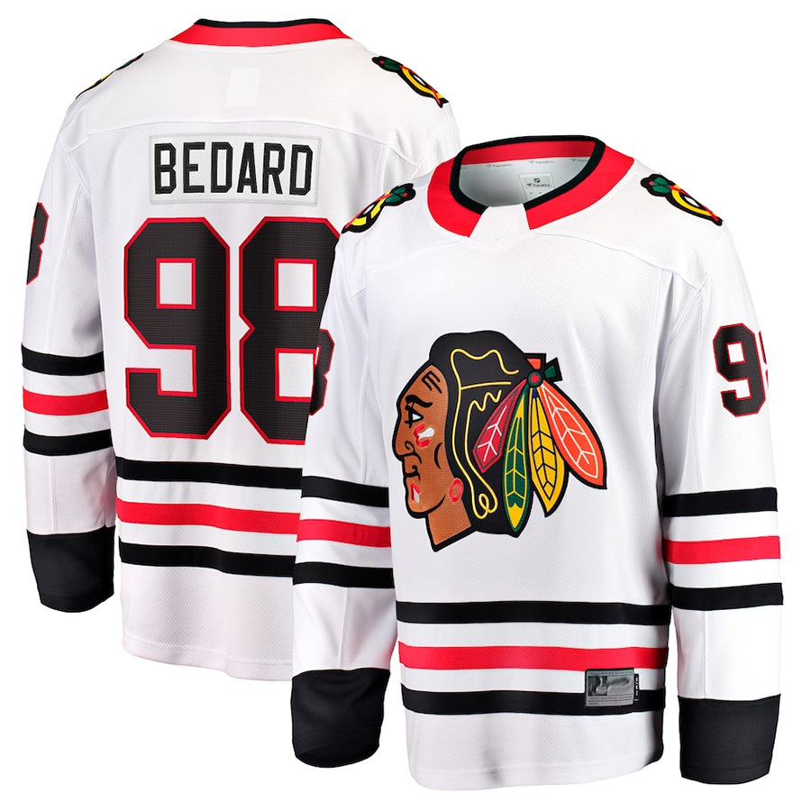 C.Blackhawks #98 Connor Bedard Player Supporters Away Breakaway White Hockey Jerseys hockey jersey product view 1
