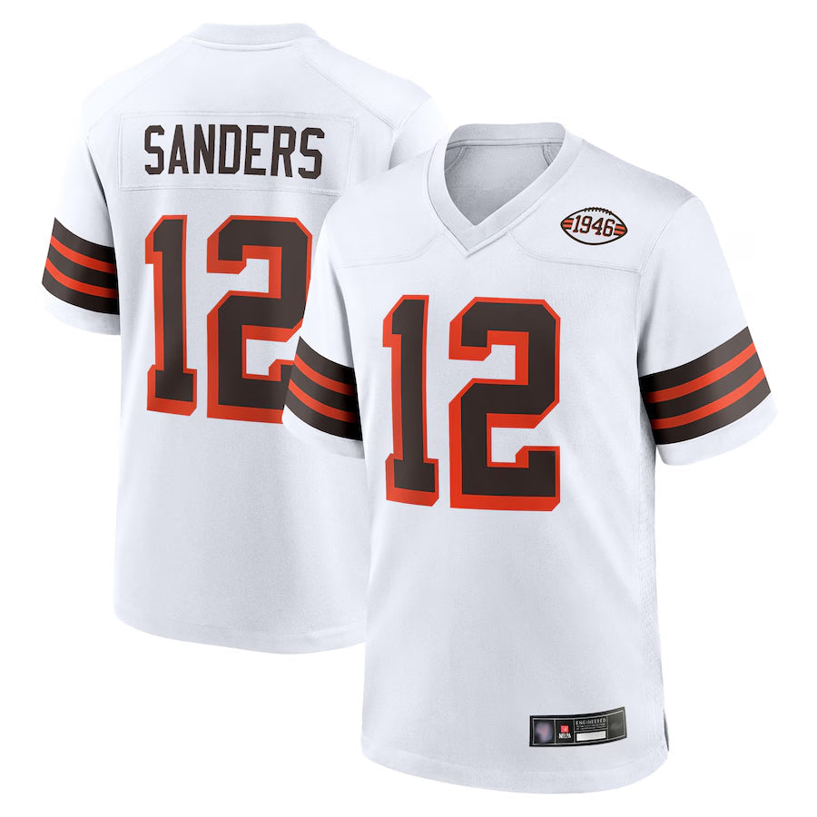 C.Browns #12 Shedeur Sanders Player White Home Game Football Jerseys football jersey product view 1