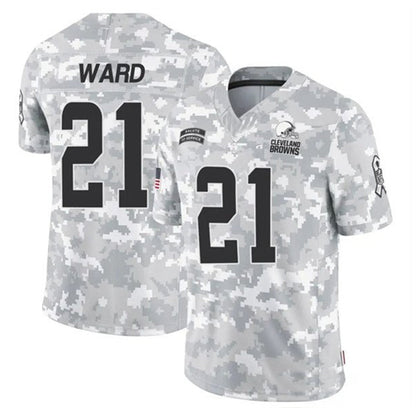 C.Browns #21 Denzel Ward Player Arctic Camo Salute to Service Limited Football Jerseys football jersey product view 1