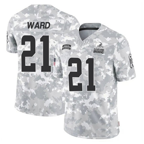C.Browns #21 Denzel Ward Player Arctic Camo Salute to Service Limited Football Jerseys football jersey product view 1