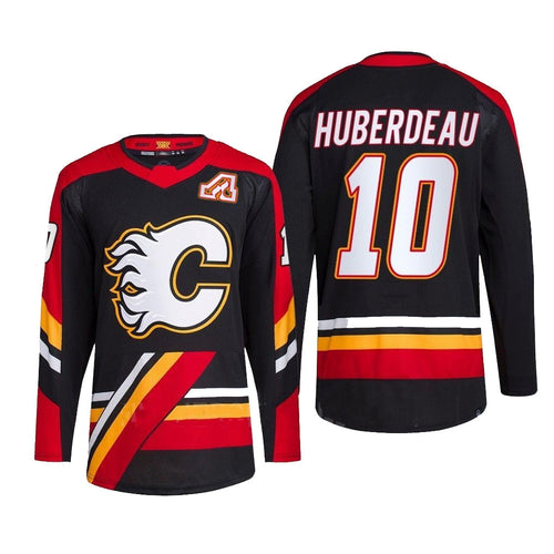 C.Flames #10 Jonathan Huberdeau Player Supporters Premium Black Ice Hockey Jerseys hockey jersey product view 1
