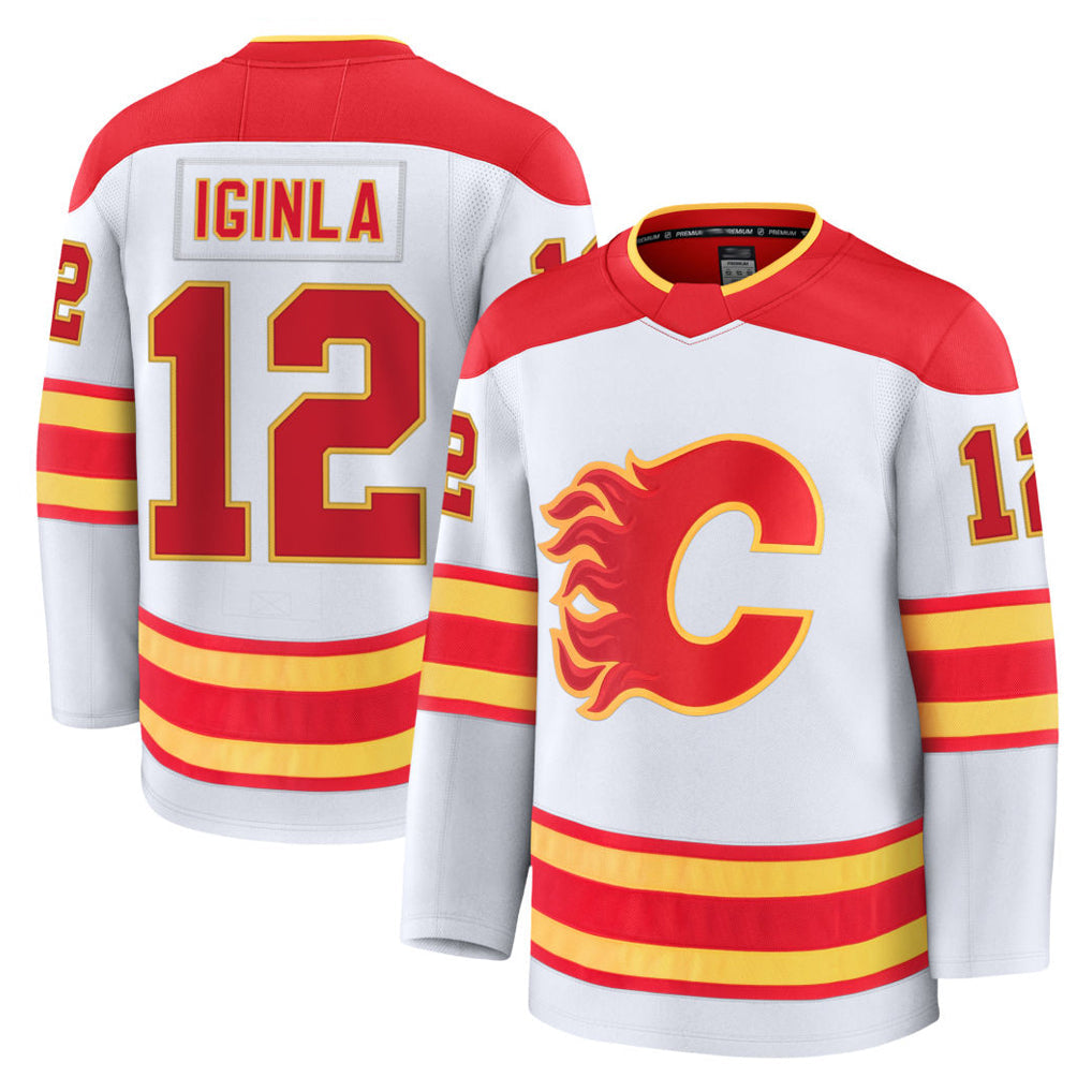 C.Flames #12 Jarome Iginla Player Supporters Premium White Hockey Jerseys hockey jersey product view 1