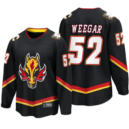 C.Flames #52 MacKenzie Weegar Player Supporters Premium Black Hockey Jerseys hockey jersey product view 1