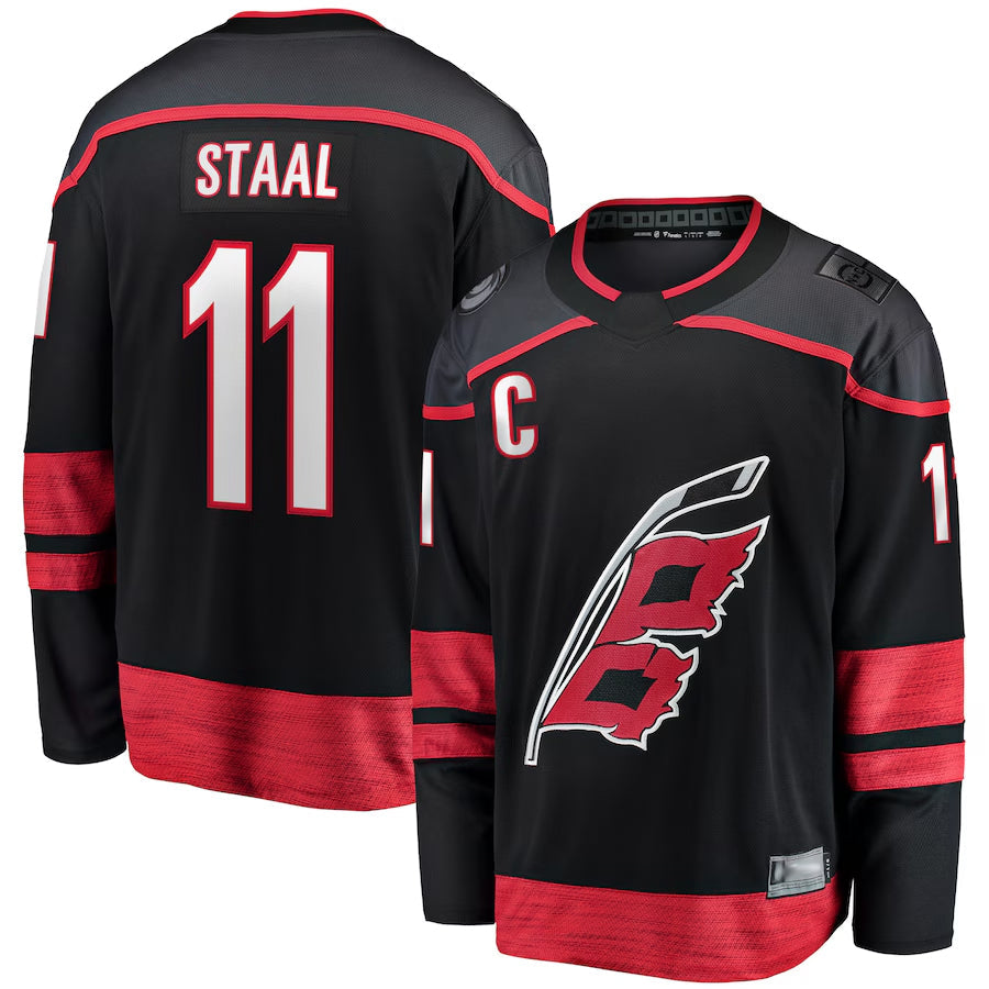 C.Hurricanes #11 Jordan Staal Player Supporters Home Captain Breakaway Black Hockey Jerseys hockey jersey product view 1