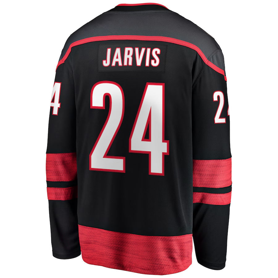 C.Hurricanes #24 Seth Jarvis Player Supporters Home Breakaway Black Hockey Jerseys hockey jersey product view 1
