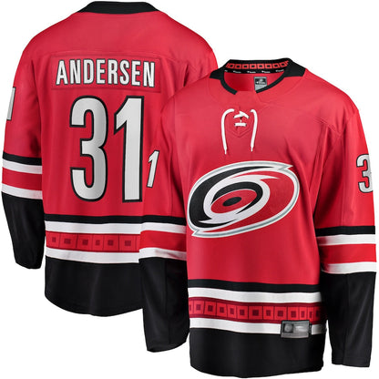 C.Hurricanes #31 Frederik Andersen Player Supporters Alternate Breakaway Red Hockey Jerseys hockey jersey product view 1