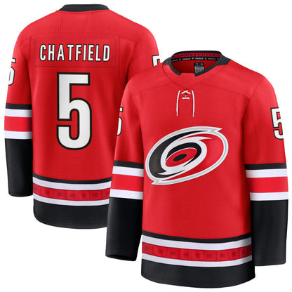 C.Hurricanes #5 Jalen Chatfield Player Supporters Alternate Breakaway Red Hockey Jerseys hockey jersey product view 1