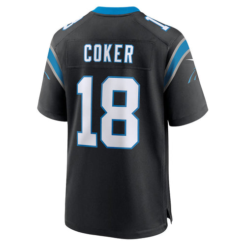 C.Panthers #18 Jalen Coker Player Black Home Game Football Jerseys football jersey product view 1