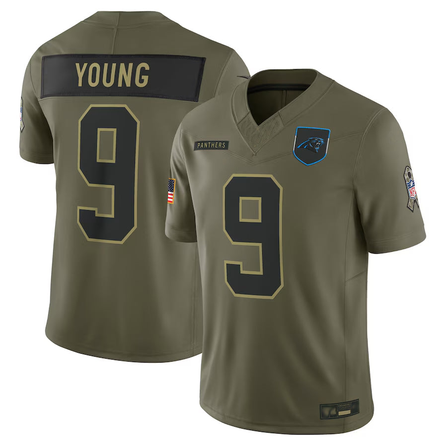C.Panthers #9 Bryce Young Player Olive Salute to Service Limited Football Jerseys football jersey product view 2