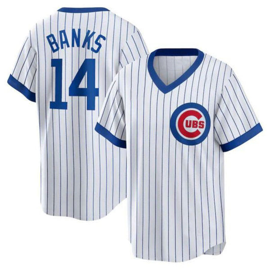 #14 Ernie Banks Player C.Cubs White Home Cooperstown Collection Baseball Jerseys baseball jersey product view 1