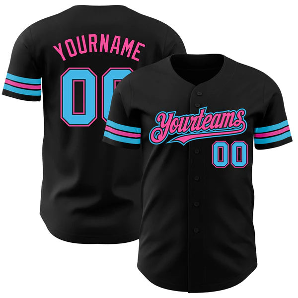 Custom Black Sky Blue-Pink Authentic Baseball Jersey baseball jersey product view 1