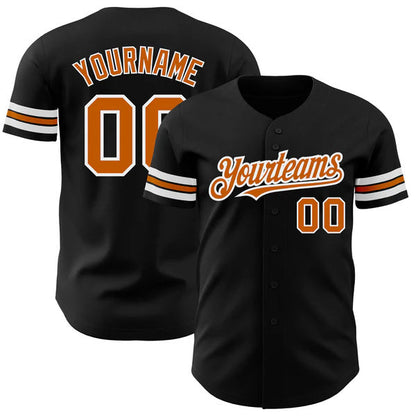 Custom Black Texas Orange-White Authentic Baseball Jersey baseball jersey product view 1