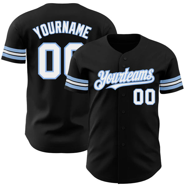 Custom Black White-Light Blue Authentic Baseball Jersey baseball jersey product view 1