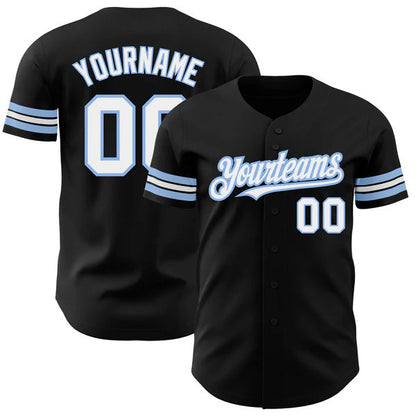 Custom Black White-Light Blue Authentic Baseball Jersey baseball jersey product view 1