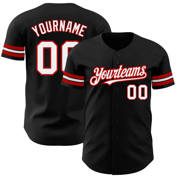 Custom Black White-Red Authentic Baseball Jersey baseball jersey product view 1