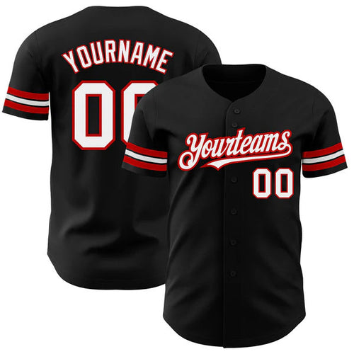 Custom Black White-Red Authentic Baseball Jersey baseball jersey product view 1