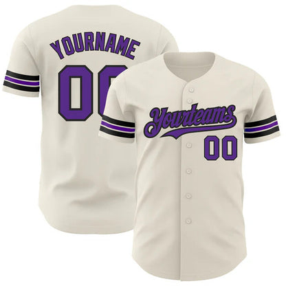 Custom Cream Purple-Black Authentic Baseball Jersey baseball jersey product view 1