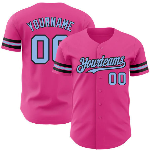 Custom Pink Light Blue-Black Authentic Baseball Jersey baseball jersey product view 1