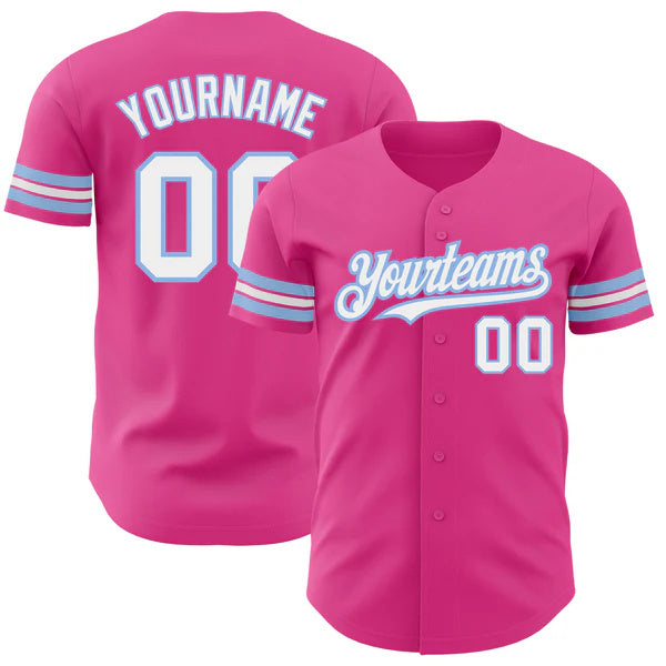 Custom Pink White-Light Blue Authentic Baseball Jersey baseball jersey product view 1