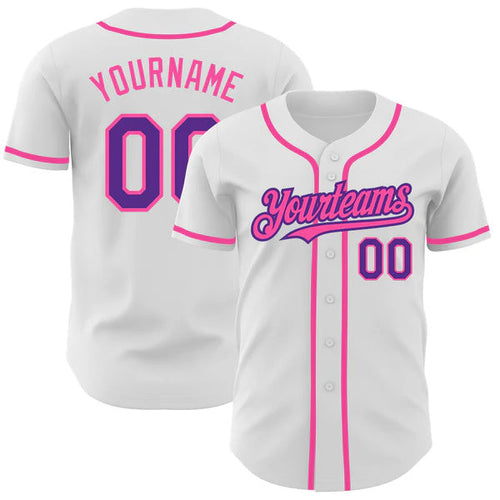 Custom White Purple-Pink Authentic Baseball Jersey baseball jersey product view 1