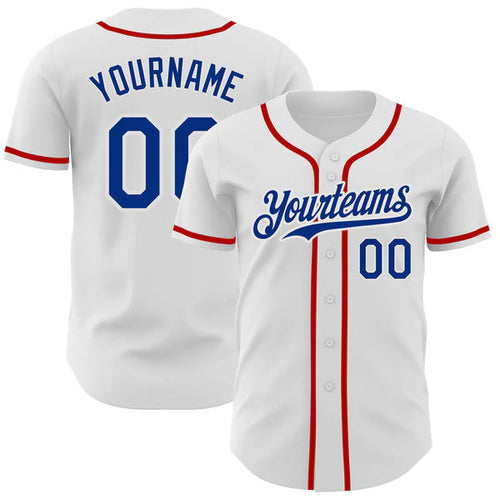 Custom White Royal-Red Authentic Baseball Jersey baseball jersey product view 1