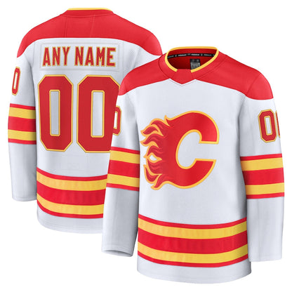 Custom C.Flames Supporters Away Premium White Hockey Jerseys hockey jersey product view 1