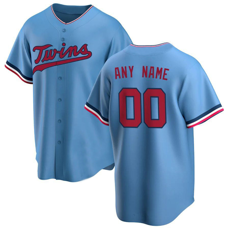 Custom M.Twins Light Blue Replica Baseball Jerseys baseball jersey product view 1