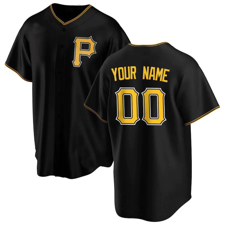 Custom P.Pirates Black Home Replica Baseball Jerseys baseball jersey product view 1