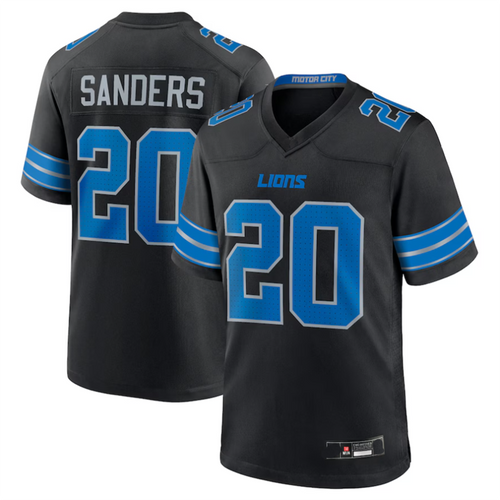 D.Lions #20 Barry Sanders Player Black Game Football Jerseys football jersey product view 1