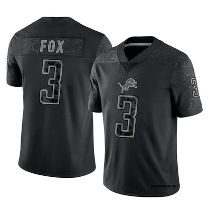 D.Lions #3 Jack Fox Player Black REFLECTIVE Limited Football Jerseys football jersey product view 1