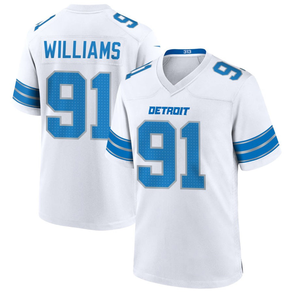 D.Lions #91 Tyleik Williams Player White Home Game Football Jerseys football jersey product view 1