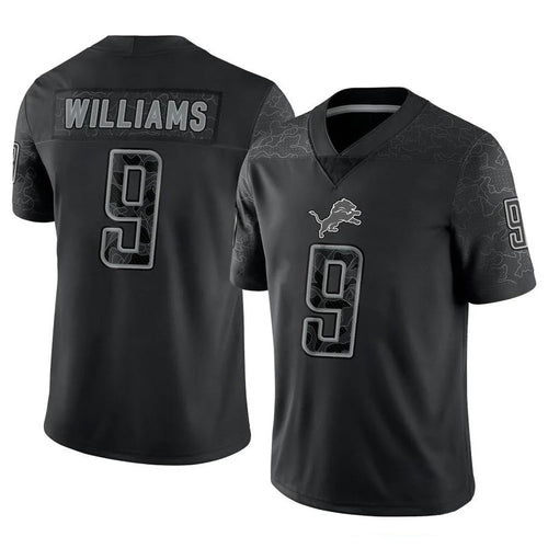 D.Lions #9 Jameson Williams Player Black REFLECTIVE Limited Football Jerseys football jersey product view 1