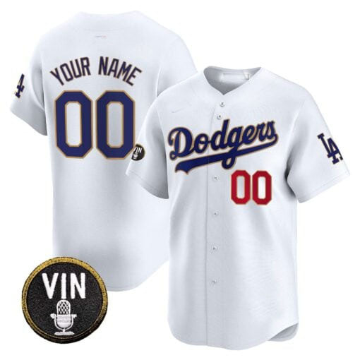 Custom LA.Dodgers Vin Scully Patch Gold Trim Vapor Premier Limited Baseball Jerseys baseball jersey product view 1