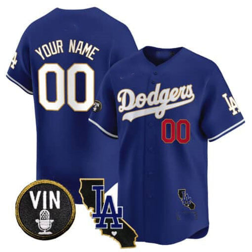 Custom LA.Dodgers Vin & California Patch Gold Trim Vapor Premier Limited Baseball Jerseys baseball jersey product view 1