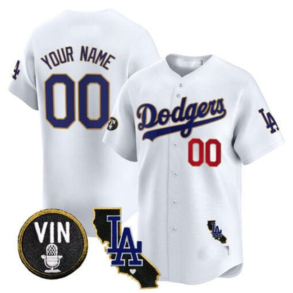 Custom LA.Dodgers Vin & California Patch Gold Trim Vapor Premier Limited Baseball Jerseys baseball jersey product view 4
