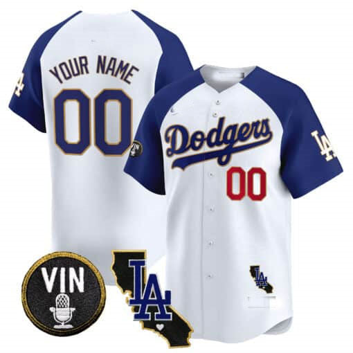 Custom LA.Dodgers Vin & California Patch Gold Trim Vapor Premier Limited Baseball Jerseys baseball jersey product view 2