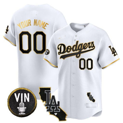 Custom LA.Dodgers Vin & California Patch Gold Trim Vapor Premier Limited Baseball Jerseys baseball jersey product view 3