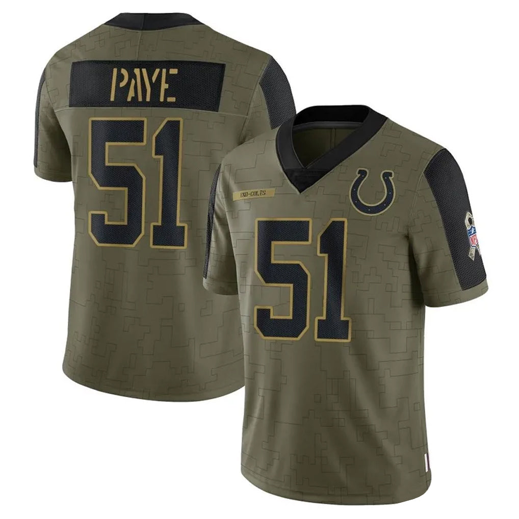 IN.Colts #51 Kwity Paye Player Salute to Service Legend Olive Football Jerseys football jersey product view 1
