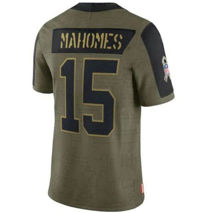 KC.Chiefs #15 Patrick Mahomes Olive Salute To Service Limited Player Game Football Jerseys football jersey product view 1