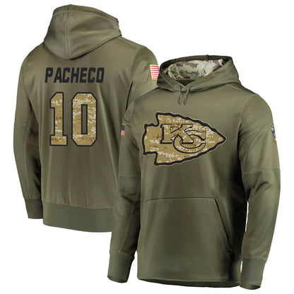 KC.Chiefs #10 Isiah Pacheco Player Salute to Service Limited Olive Hoodies Football Jerseys football jersey product view 1