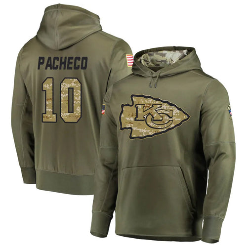 KC.Chiefs #10 Isiah Pacheco Player Salute to Service Limited Olive Hoodies Football Jerseys football jersey product view 1