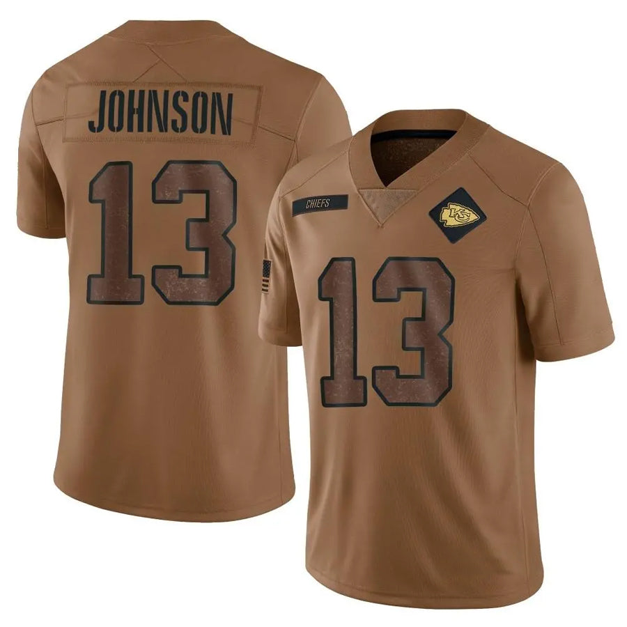 KC.Chiefs #13 Nazeeh Johnson Player Brown Salute To Service Limited Football Jerseys football jersey product view 1