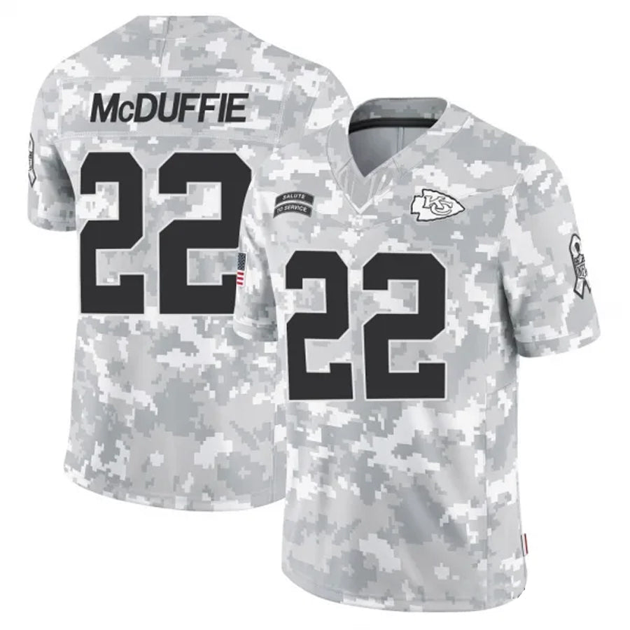 KC.Chiefs #22 Trent McDuffie Player Arctic Camo Salute to Service Limited Football Jerseys football jersey product view 1