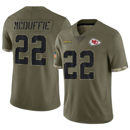 KC.Chiefs #22 Trent McDuffie Player Olive Salute To Service Football Jerseys football jersey product view 1
