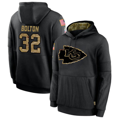 KC.Chiefs #32 Nick Bolton Player Black Salute to Service Hoodies Football Jerseys football jersey product view 1