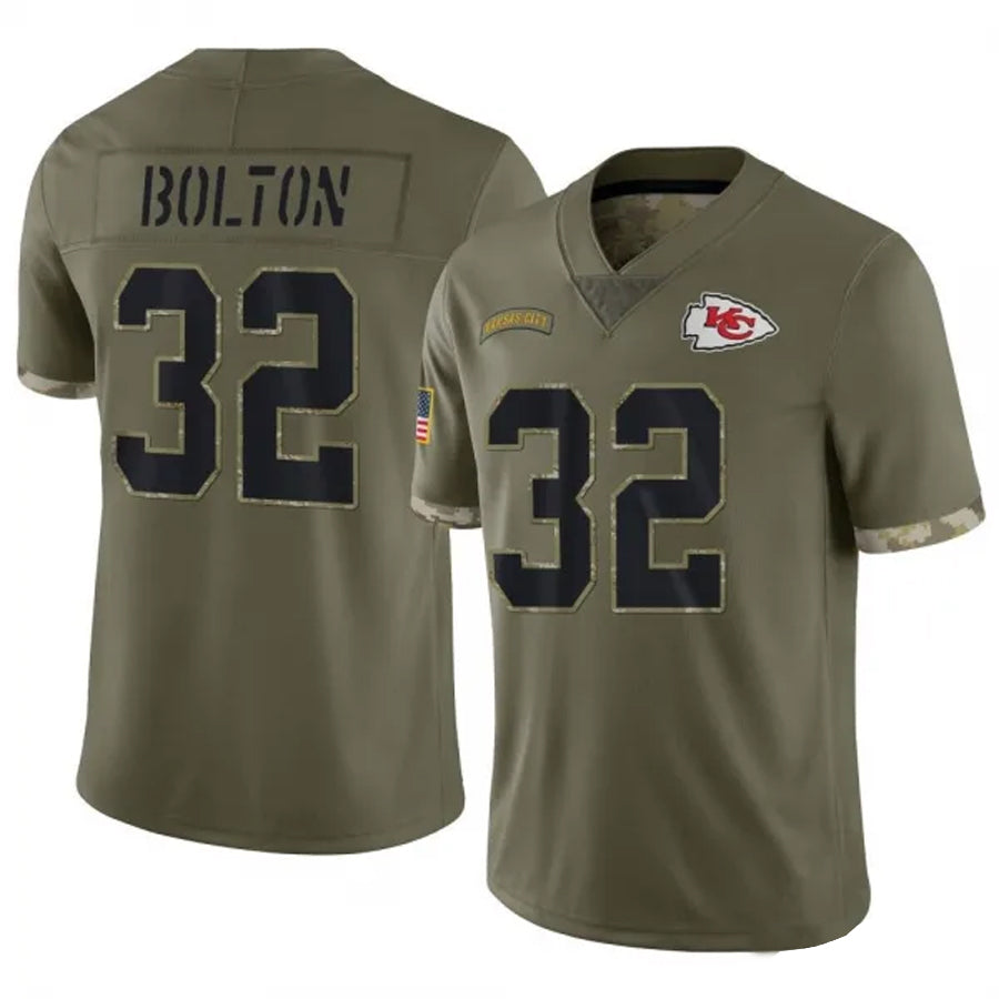 KC.Chiefs #32 Nick Bolton Player Olive Salute To Service Football Jerseys football jersey product view 1