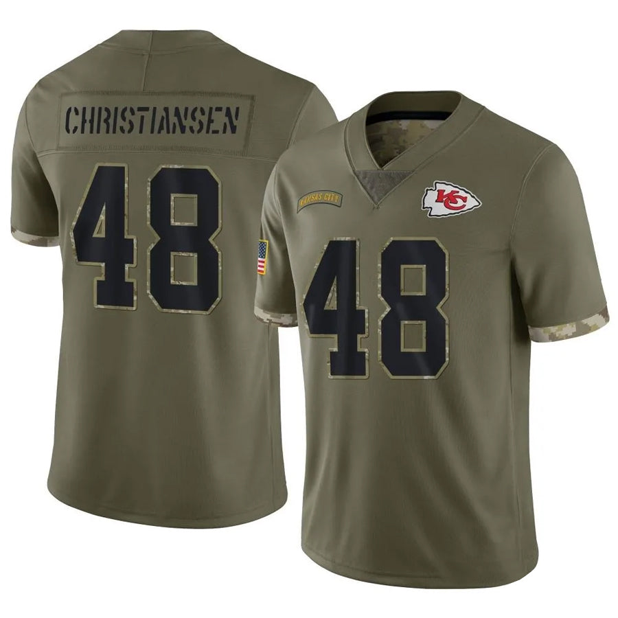 KC.Chiefs #48 Cole Christiansen Player Olive Salute To Service Football Jerseys football jersey product view 1